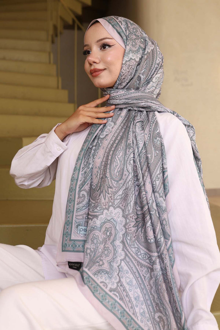 BNG Women Ethnic Patterned Cotton Scarf Gray İpk100 - Cheltenham