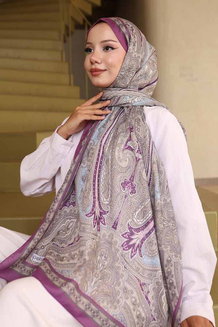 BNG Women Ethnic Patterned Cotton Shawl Purple İpk100 - Regensburg