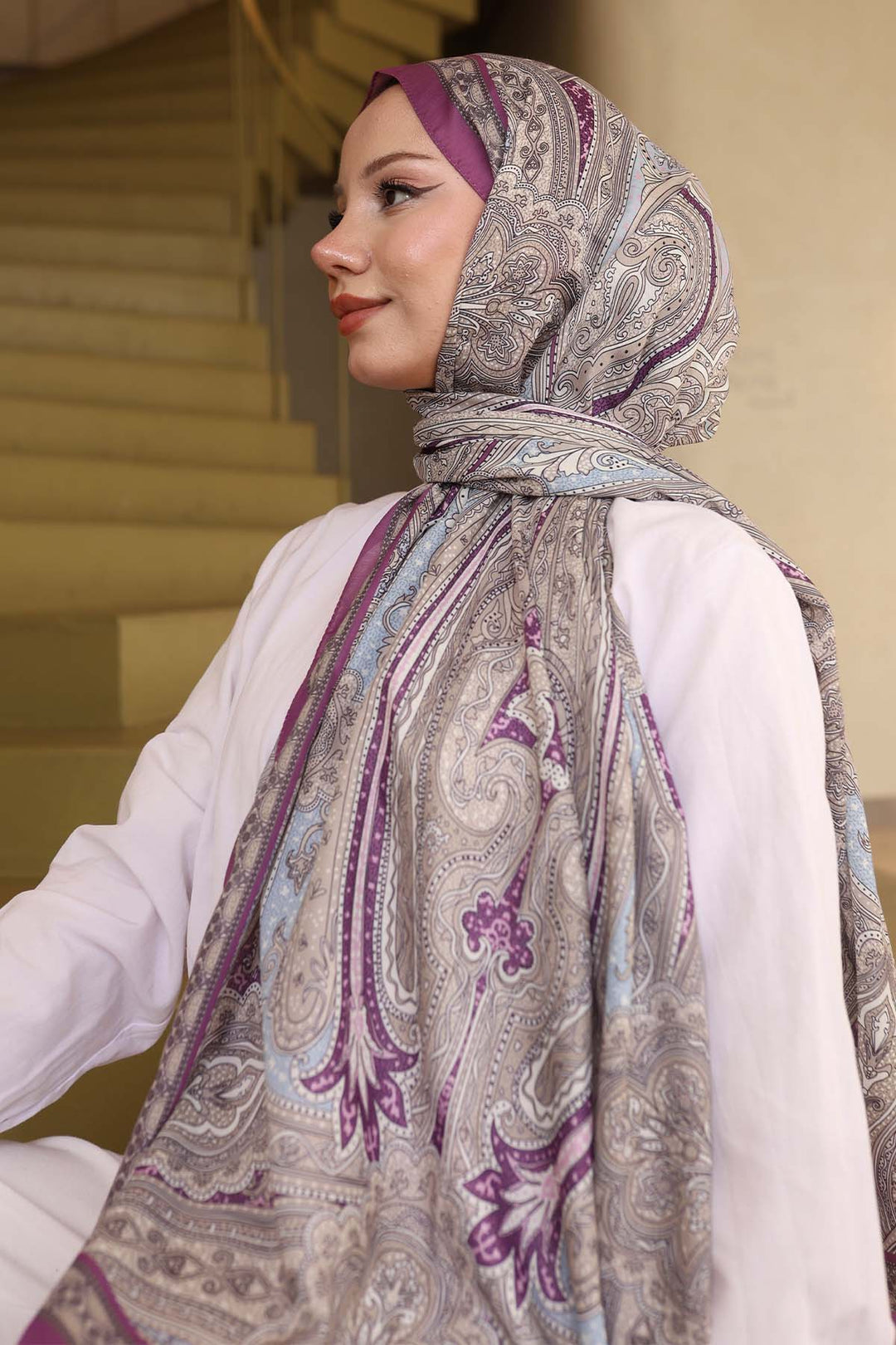 BNG Women Ethnic Patterned Cotton Shawl Purple İpk100 - Regensburg