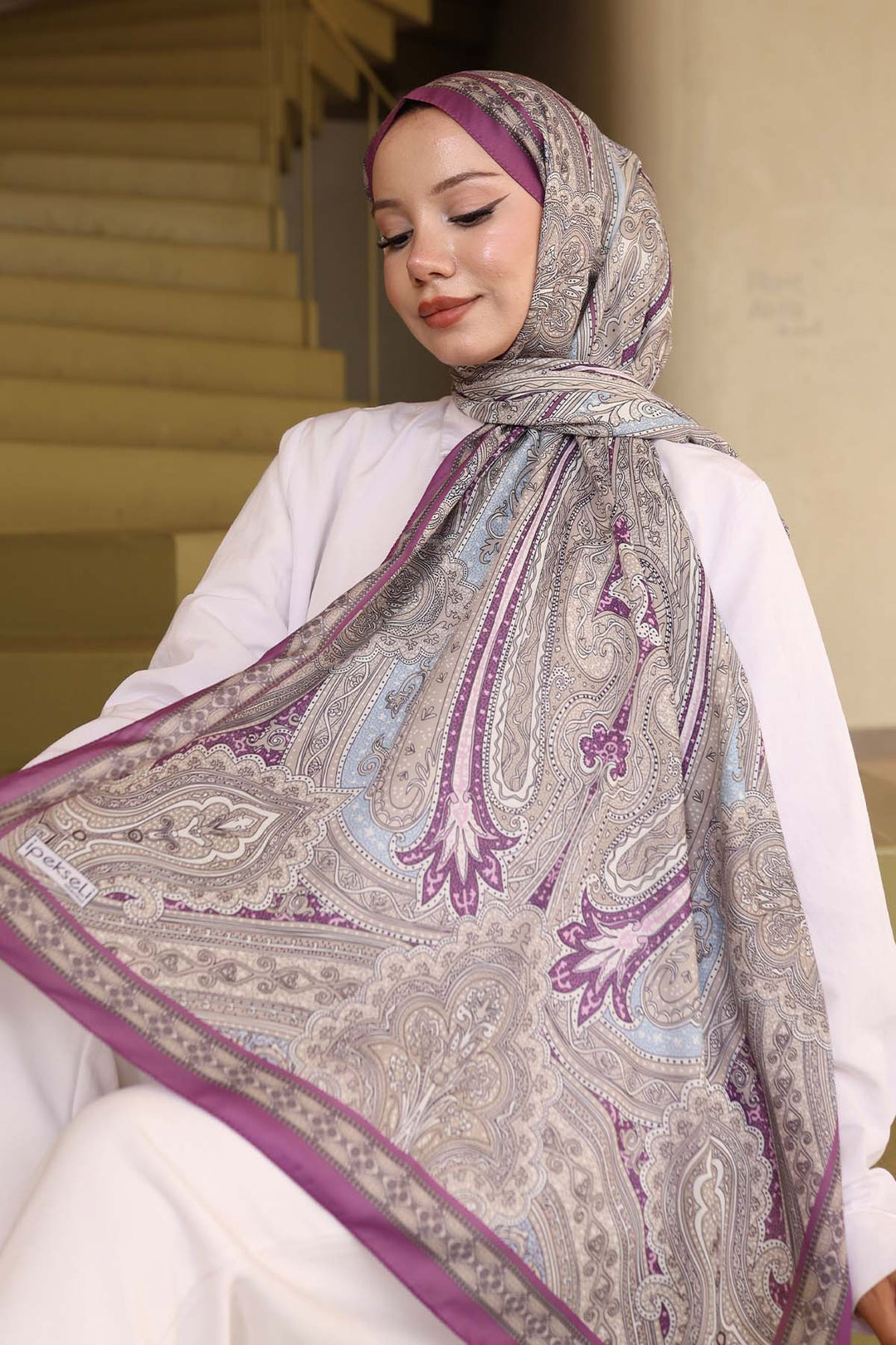 BNG Women Ethnic Patterned Cotton Shawl Purple İpk100 - Regensburg