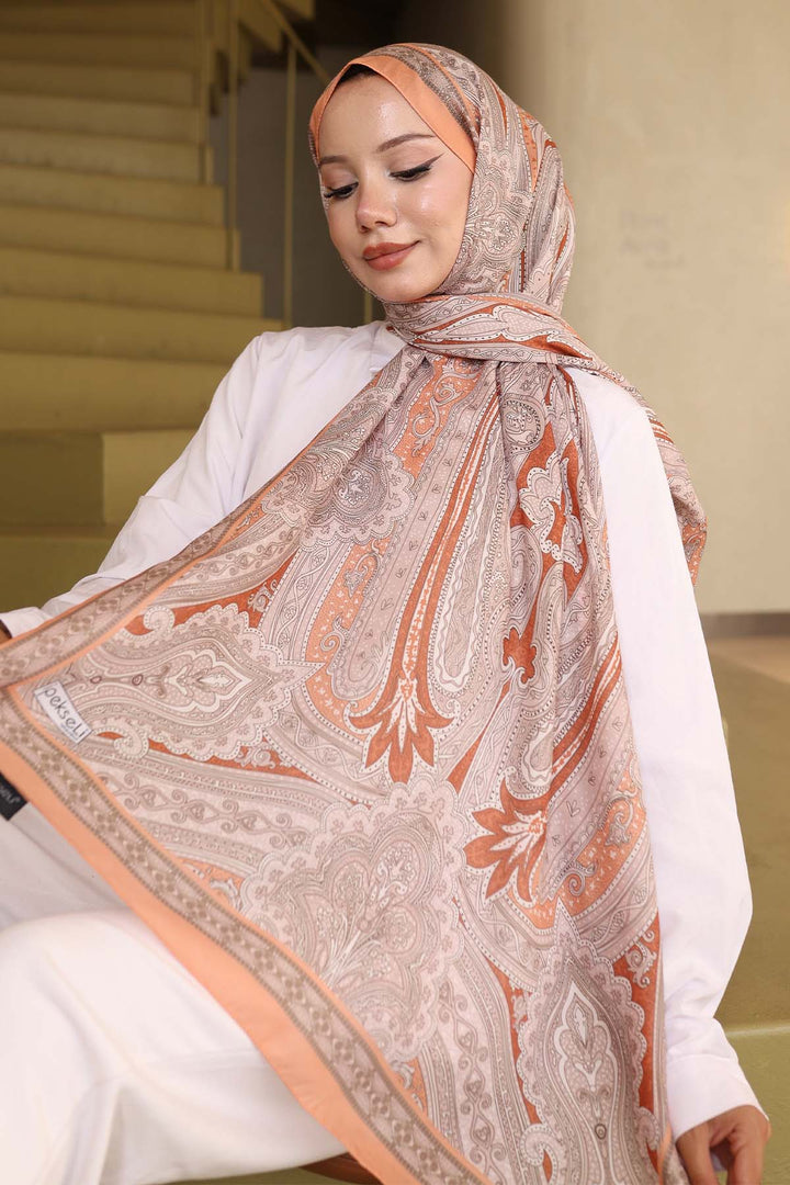 BNG Women Ethnic Patterned Cotton Scarf Orange İpk100 - Revere