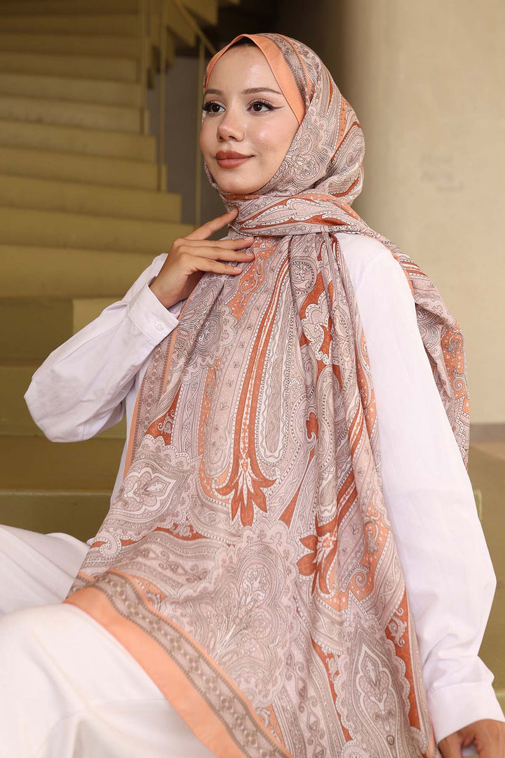 BNG Women Ethnic Patterned Cotton Scarf Orange İpk100 - Revere