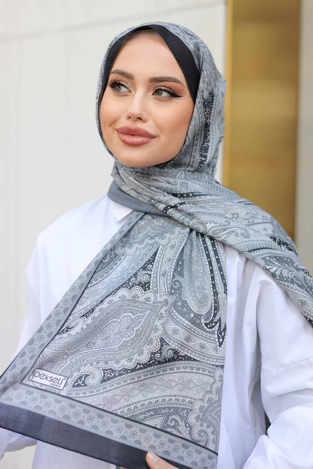 BNG Women Ethnic Patterned Cotton Scarf Black-Grey İpk100 - Cologno Monzese