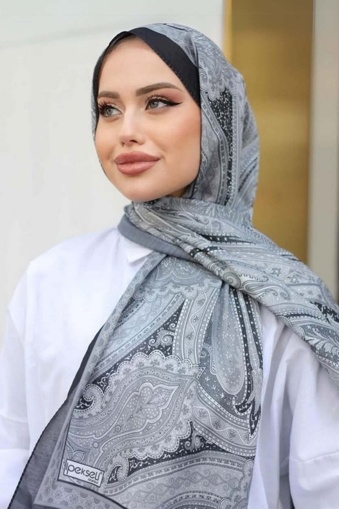 BNG Women Ethnic Patterned Cotton Scarf Black-Grey İpk100 - Cologno Monzese