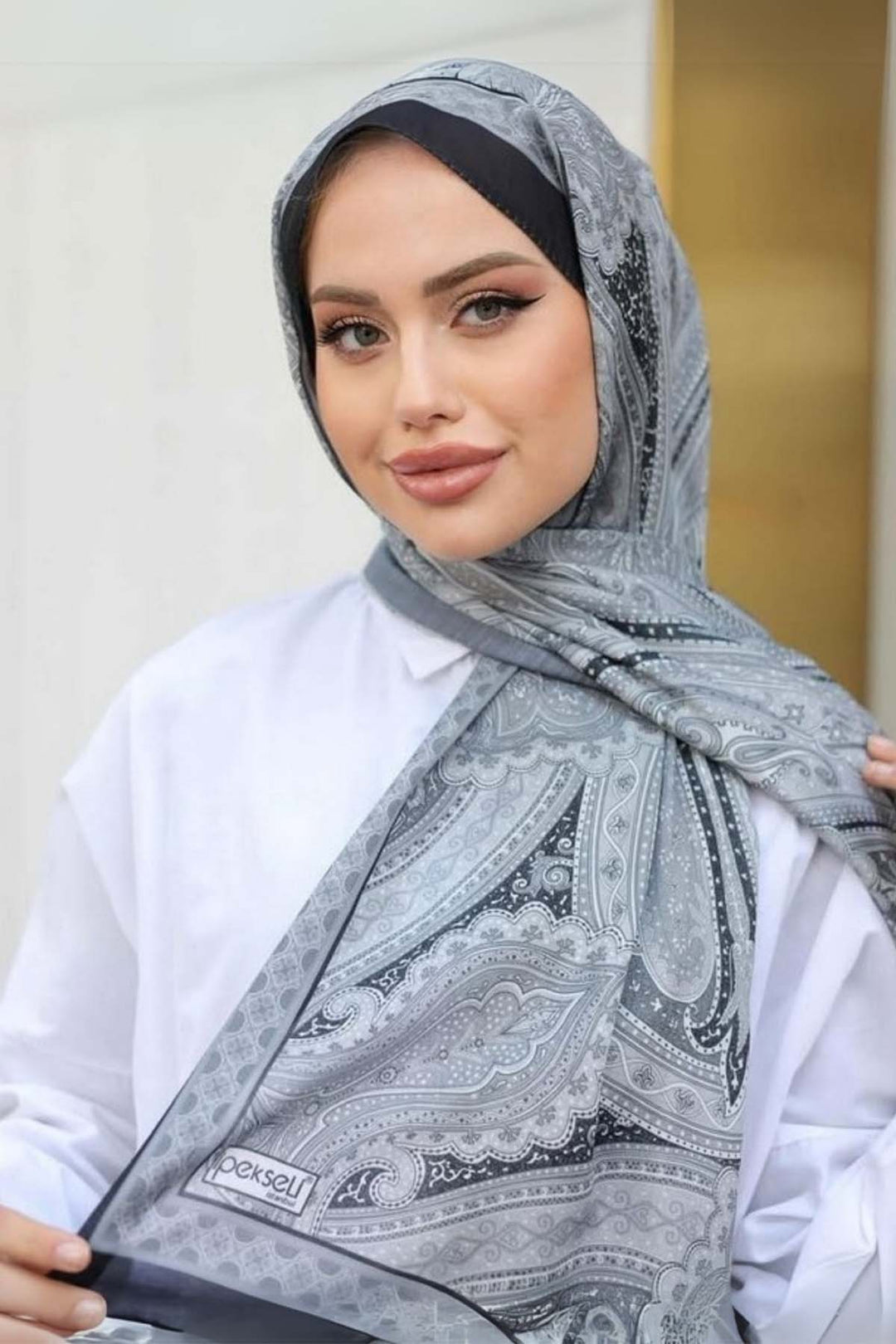 BNG Women Ethnic Patterned Cotton Scarf Black-Grey İpk100 - Cologno Monzese