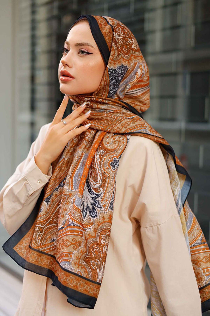 BNG Women Ethnic Patterned Cotton Scarf Black-Brown İpk100 - South Miami Heights