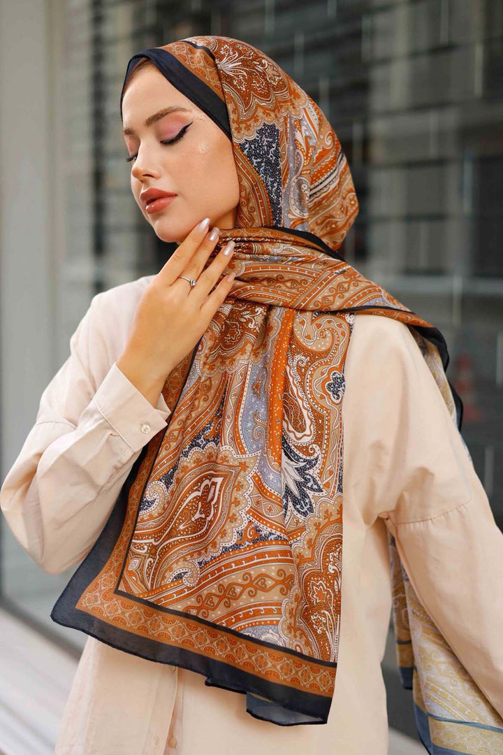 BNG Women Ethnic Patterned Cotton Scarf Black-Brown İpk100 - South Miami Heights