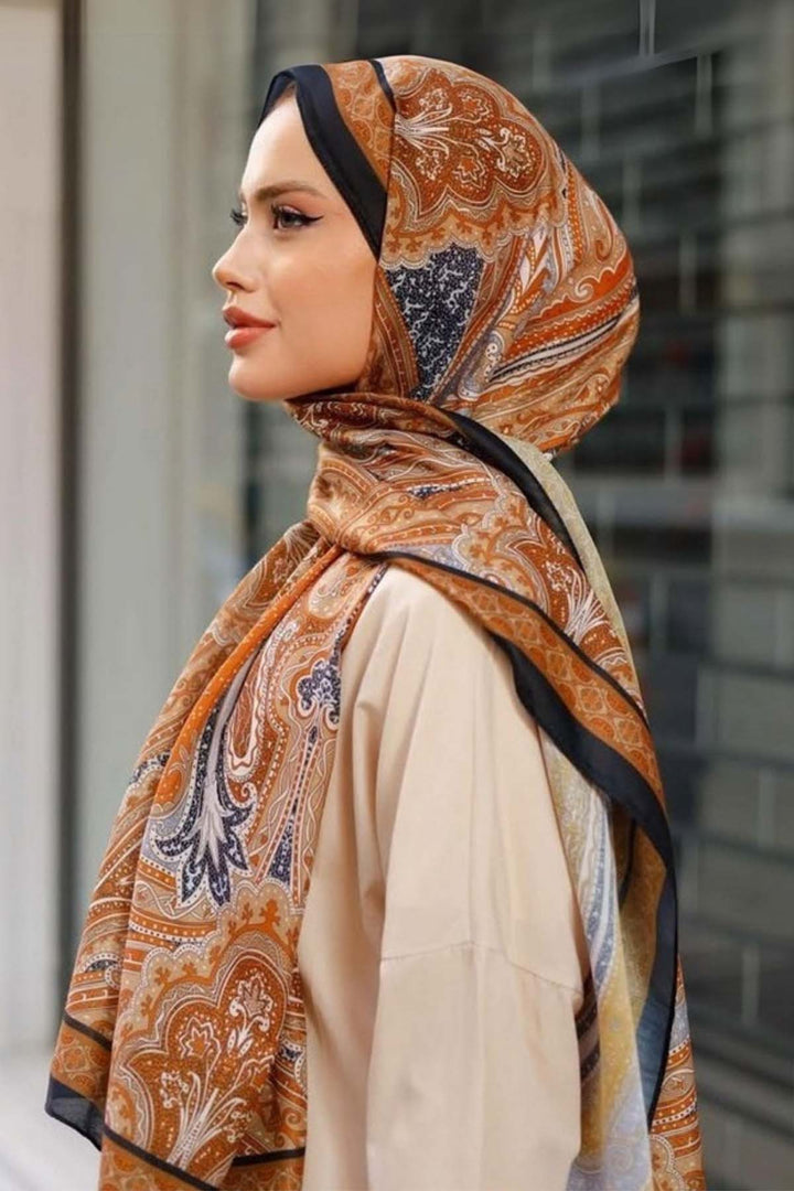 BNG Women Ethnic Patterned Cotton Scarf Black-Brown İpk100 - South Miami Heights