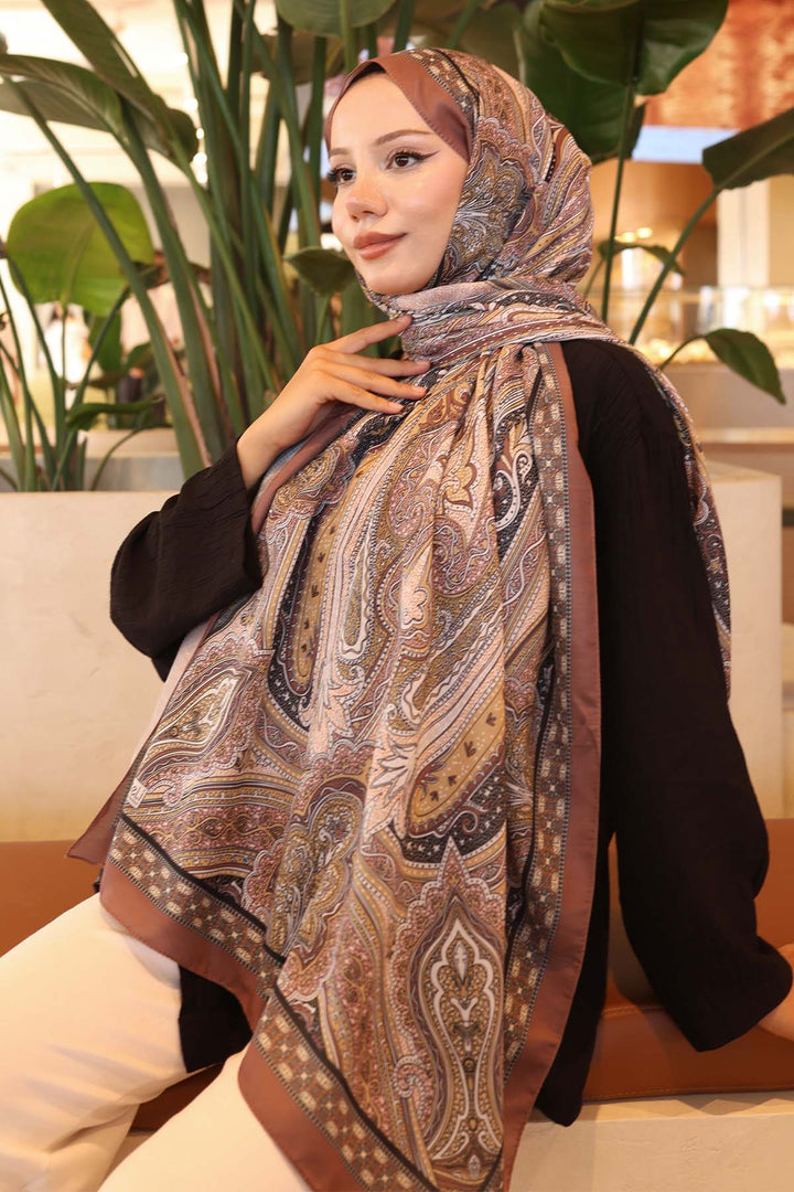 BNG Women Etnik Desenli Pamuk Şal Acı Kahve İpk100 - Chalkída