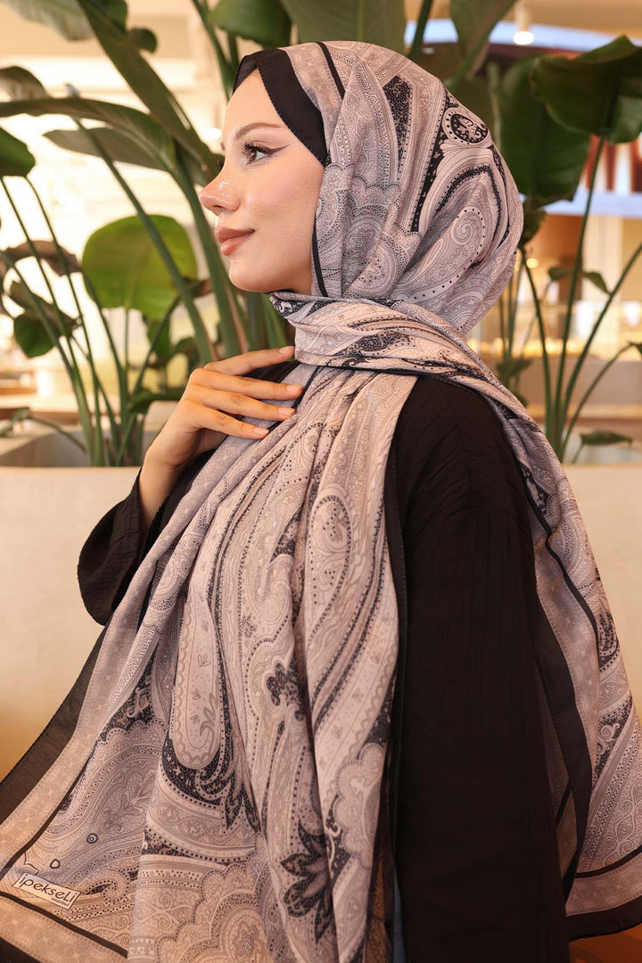 BNG Women Etnik Desenli Pamuk Şal Siyah-Bej İpk100 - Salihorsk