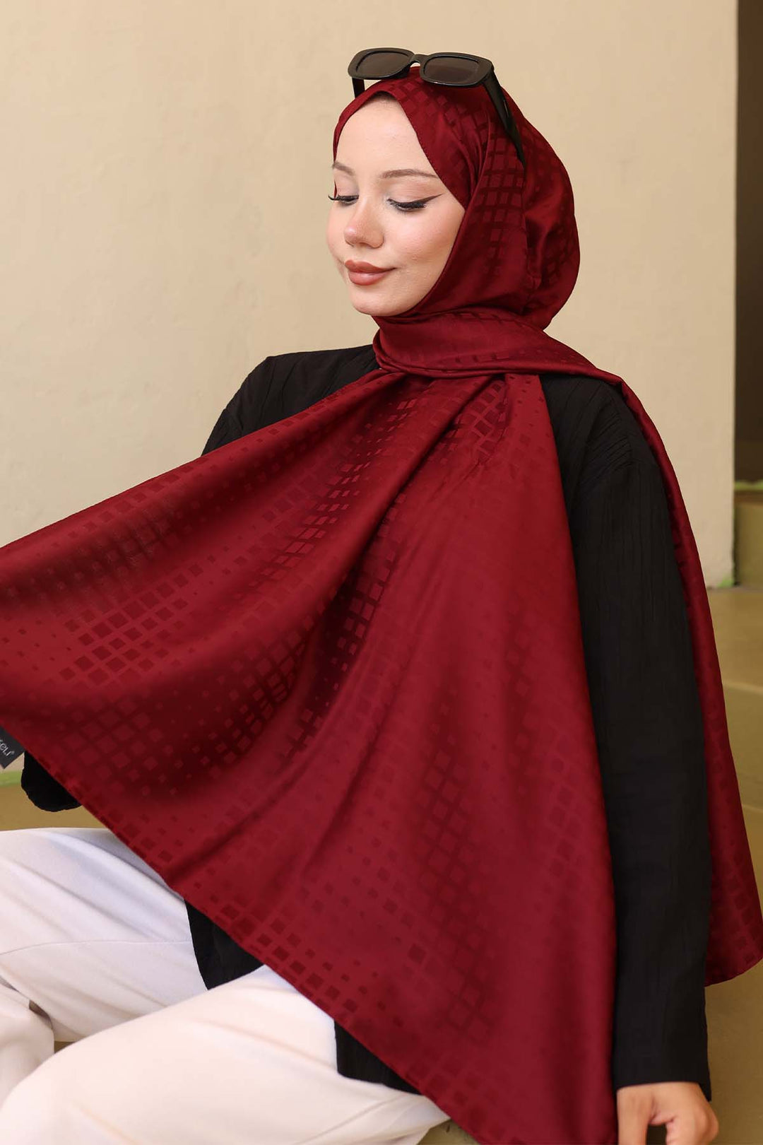 BNG Women Patterned Jacquard Shawl Burgundy İpk107 - Goch
