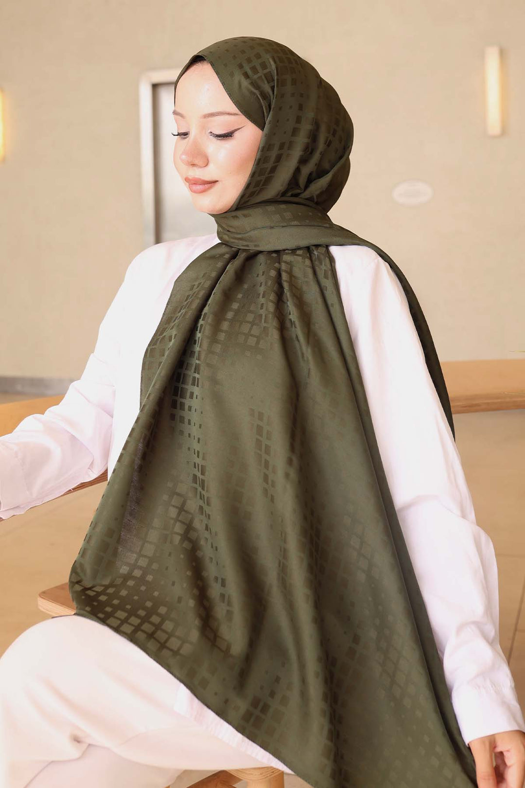 BNG Women Patterned Jacquard Shawl Khaki İpk107 - Owasso