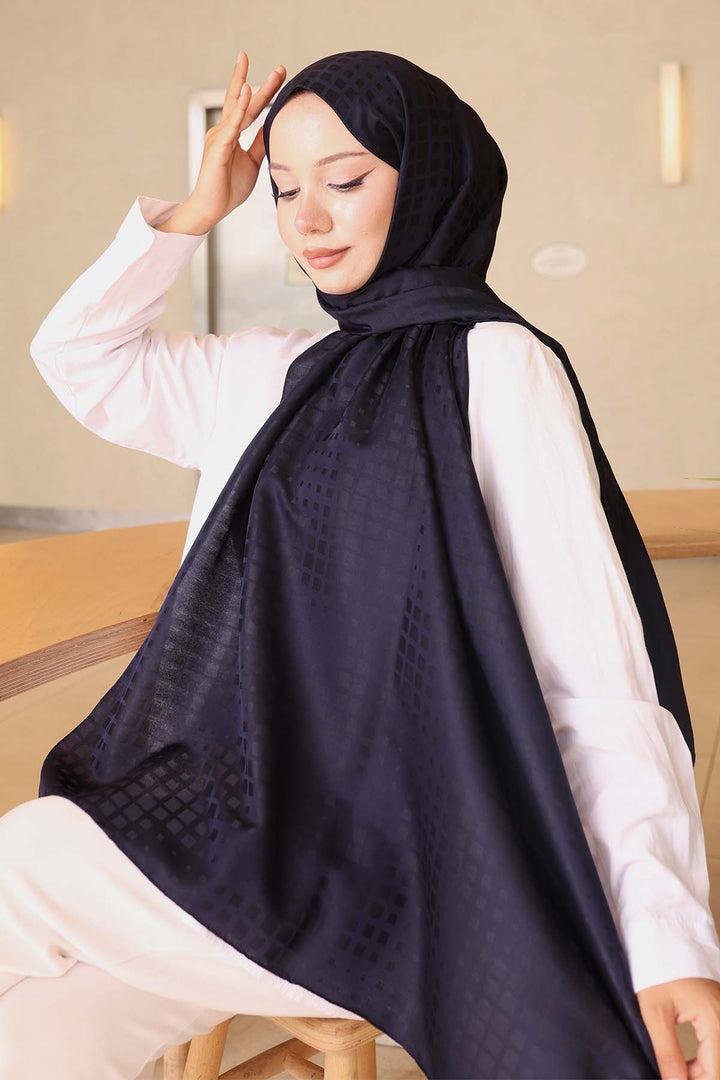 BNG Women Patterned Jacquard Shawl Navy İpk107 - Huddersfield