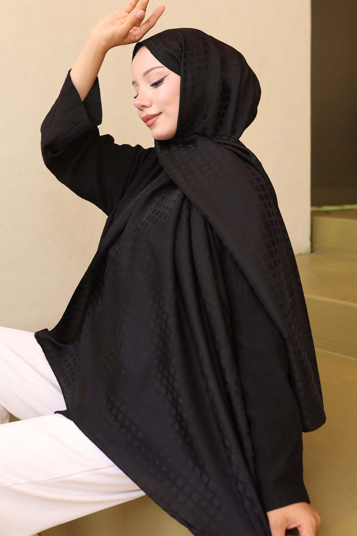 BNG Women Patterned Jacquard Shawl Black İpk107 - Dunfermline