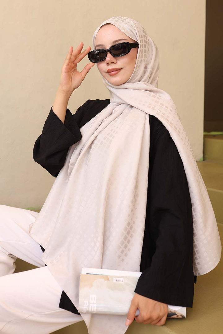 BNG Women Patterned Jacquard Shawl Stone Color İpk107 - Lakewood
