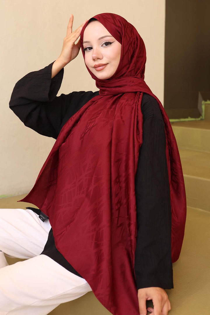 BNG Women Patterned Jacquard Scarf Burgundy İpk108 - Ingelheim