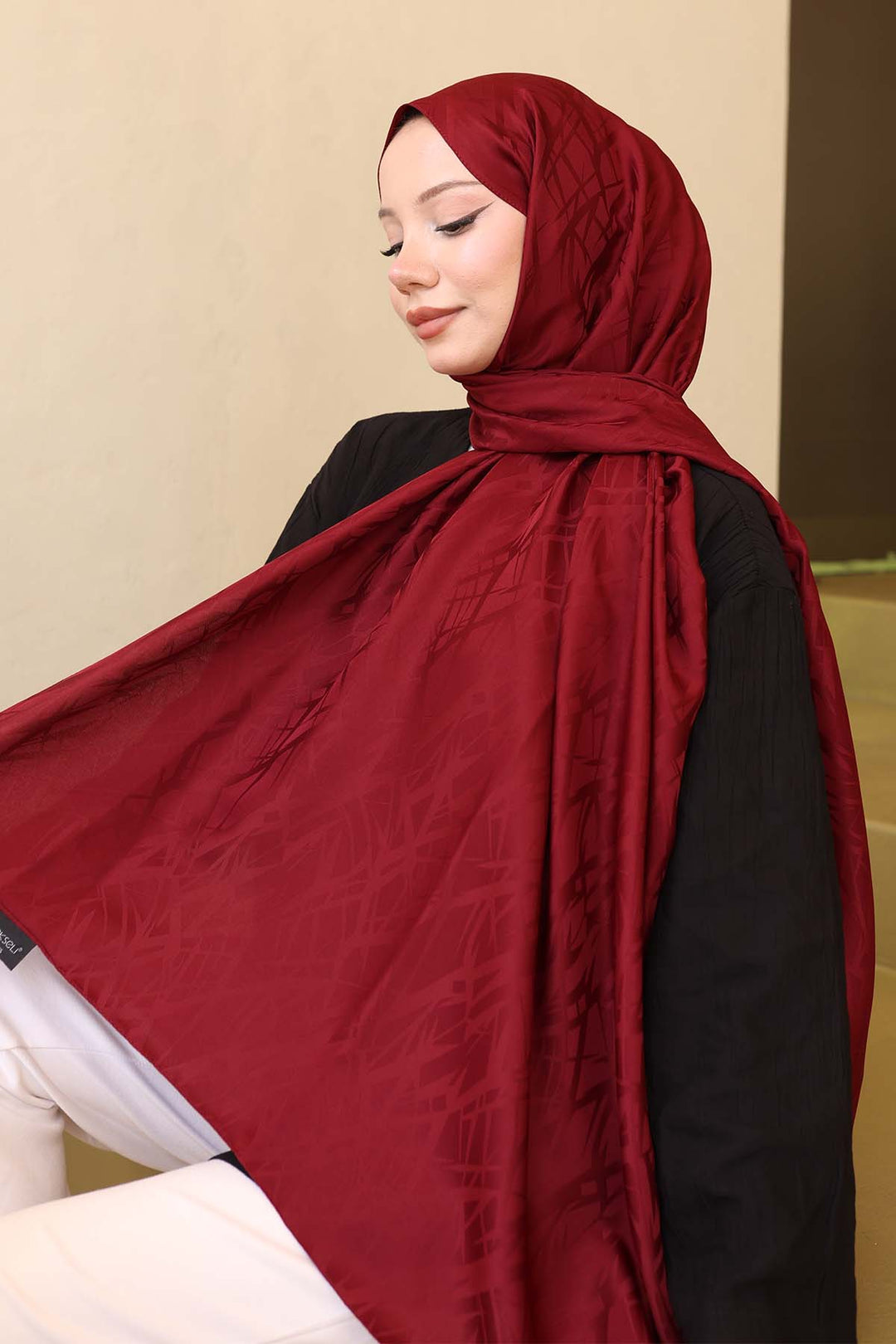 BNG Women Patterned Jacquard Scarf Burgundy İpk108 - Ingelheim