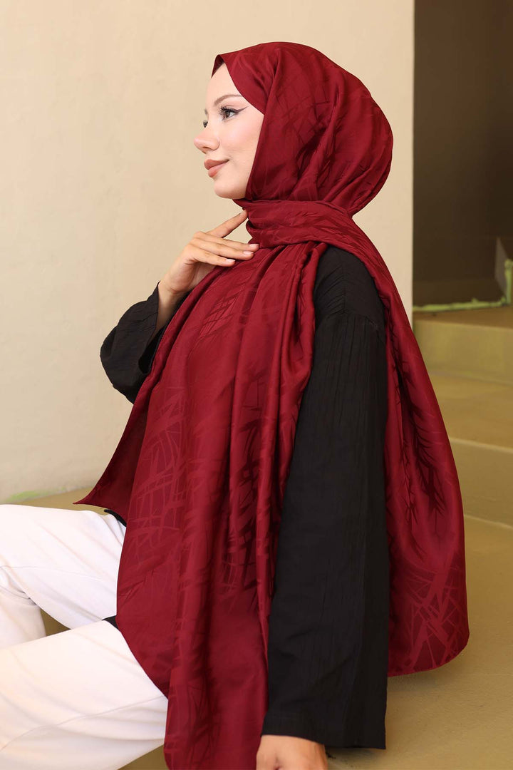 BNG Women Patterned Jacquard Scarf Burgundy İpk108 - Ingelheim