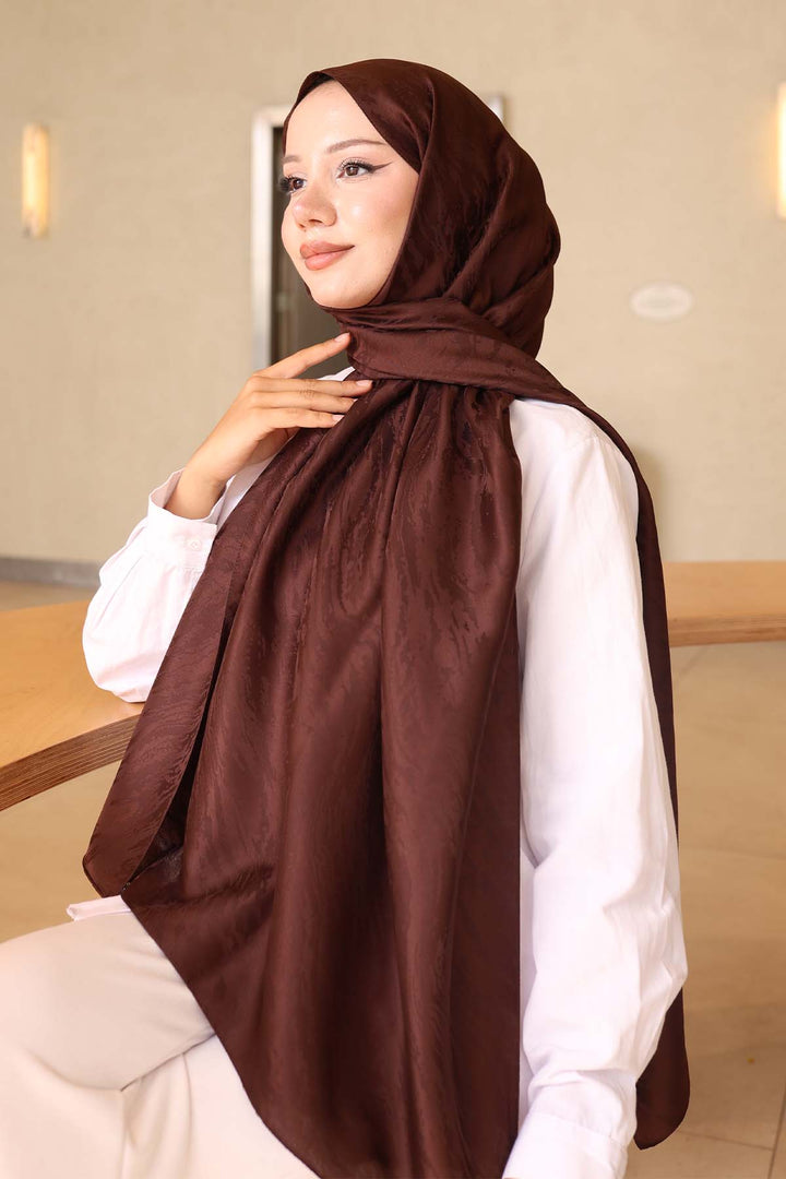 BNG Women Patterned Jacquard Shawl Brown İpk109 - Reston