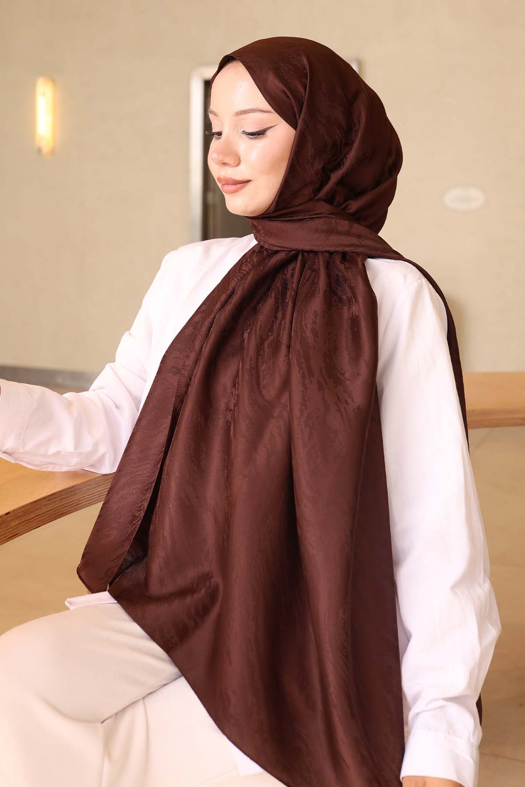 BNG Women Patterned Jacquard Shawl Brown İpk109 - Reston