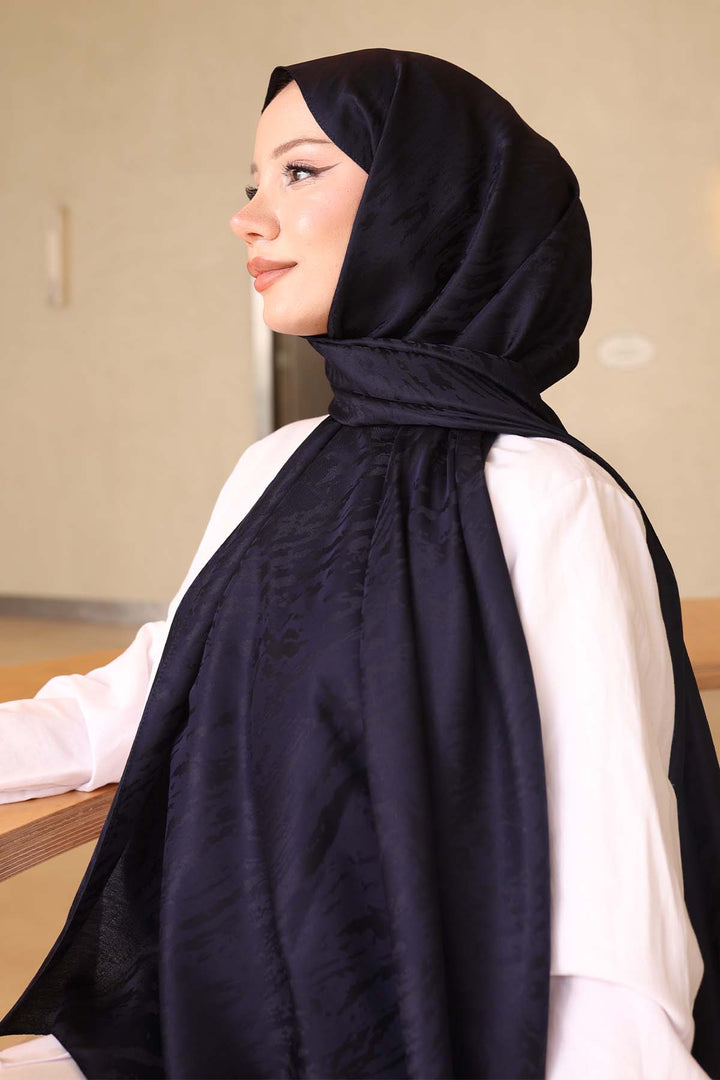 BNG Women Patterned Jacquard Shawl Navy İpk109 - Saint-Nazaire
