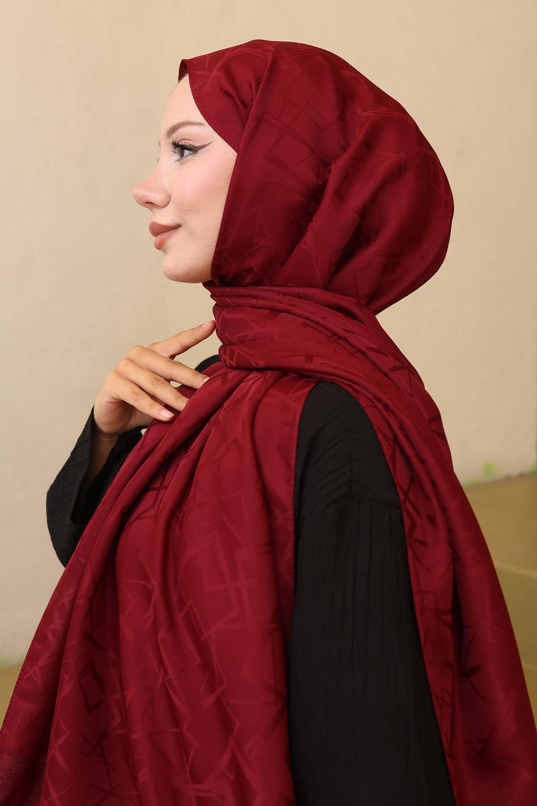 BNG Women Patterned Jacquard Shawl Burgundy İpk110 - Catania