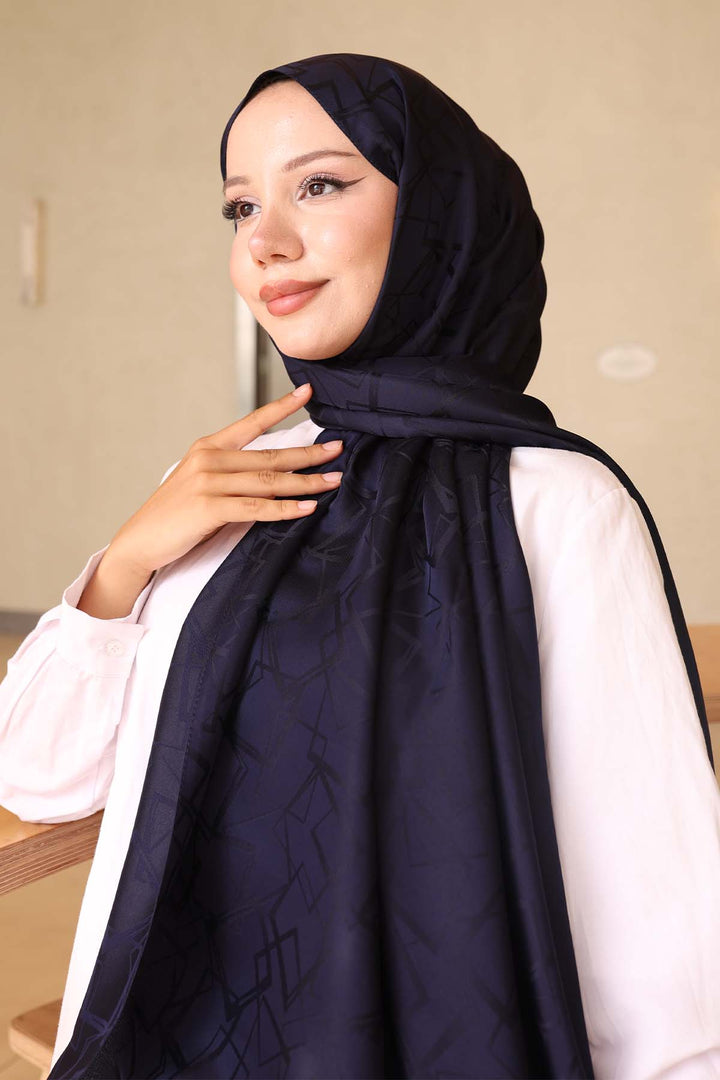 BNG Women Patterned Jacquard Shawl Navy İpk110 - Nantes