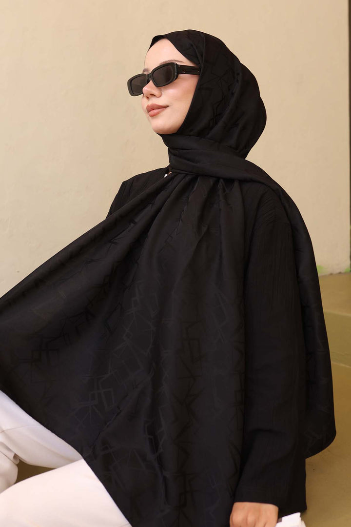 BNG Women Patterned Jacquard Shawl Black İpk110 - Târgovişte