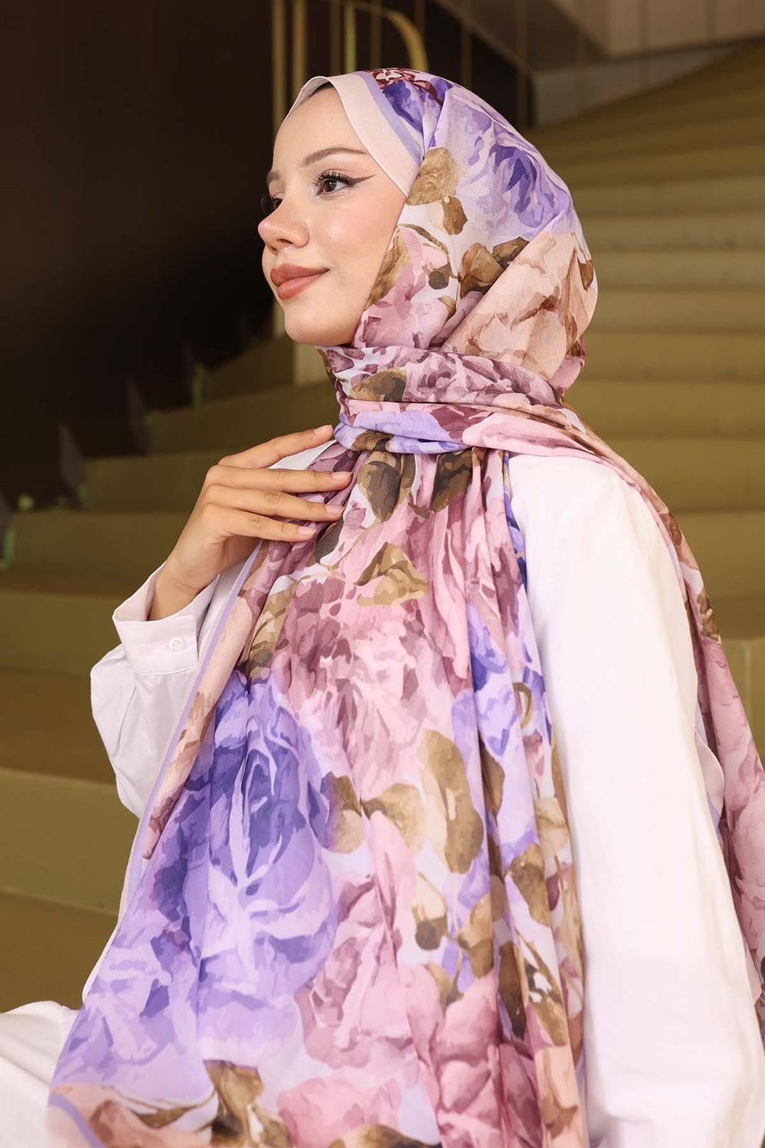 BNG Women Patterned Scarf Stone Color İpk111 - West Babylon