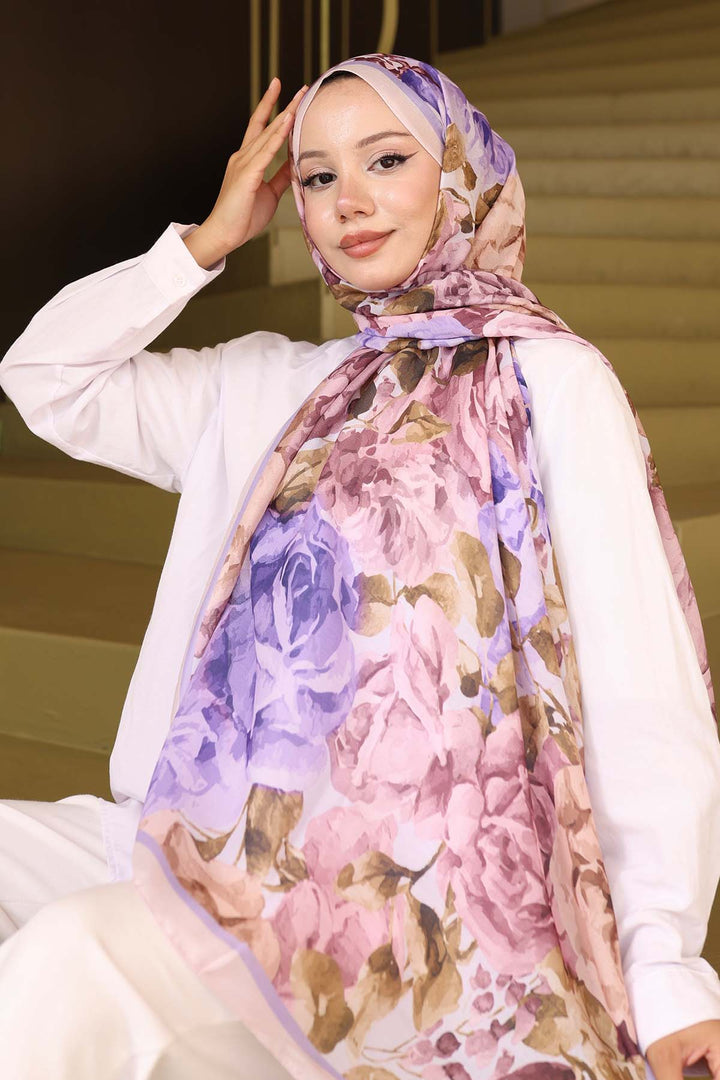 BNG Women Patterned Scarf Stone Color İpk111 - West Babylon