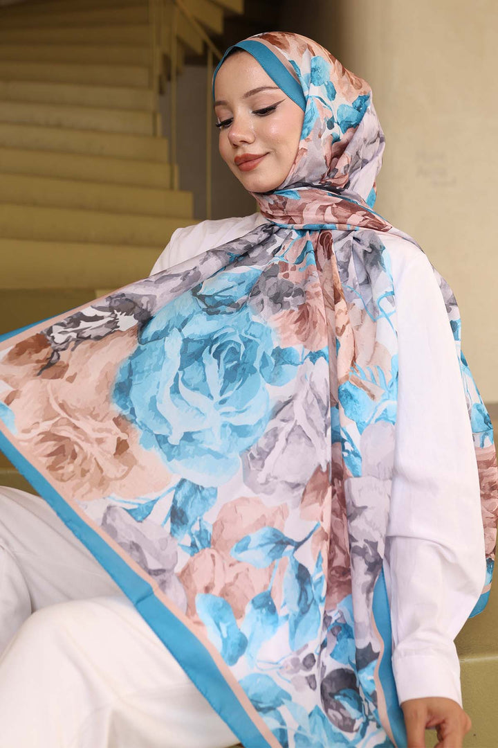 BNG Women Patterned Scarf Turquoise İpk111 - Foggia
