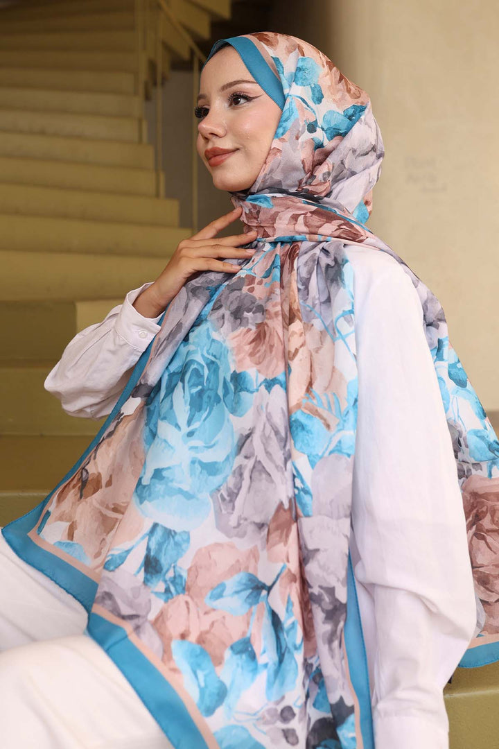 BNG Women Patterned Scarf Turquoise İpk111 - Foggia