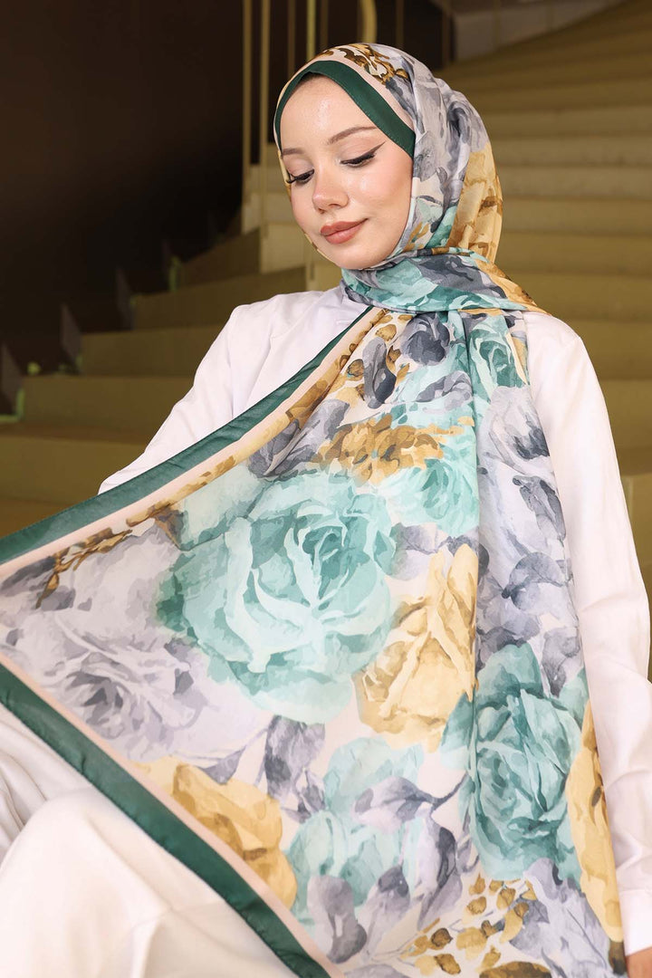 BNG Women Patterned Shawl Emerald Green İpk111 - Rubizhne