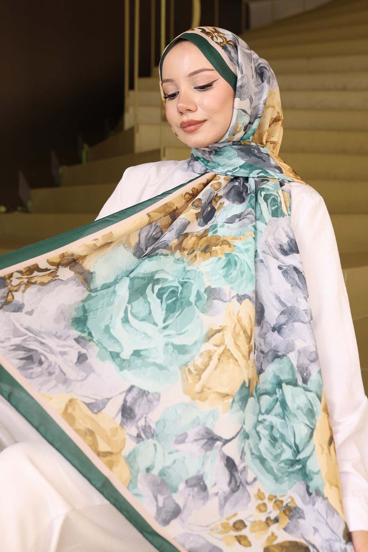 BNG Women Patterned Shawl Emerald Green İpk111 - Rubizhne