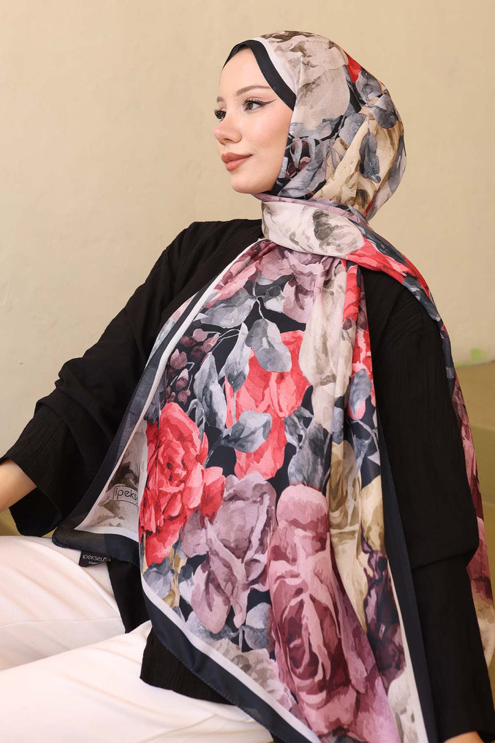 BNG Women Patterned Scarf Black-Red İpk111 - Velsen-Zuid