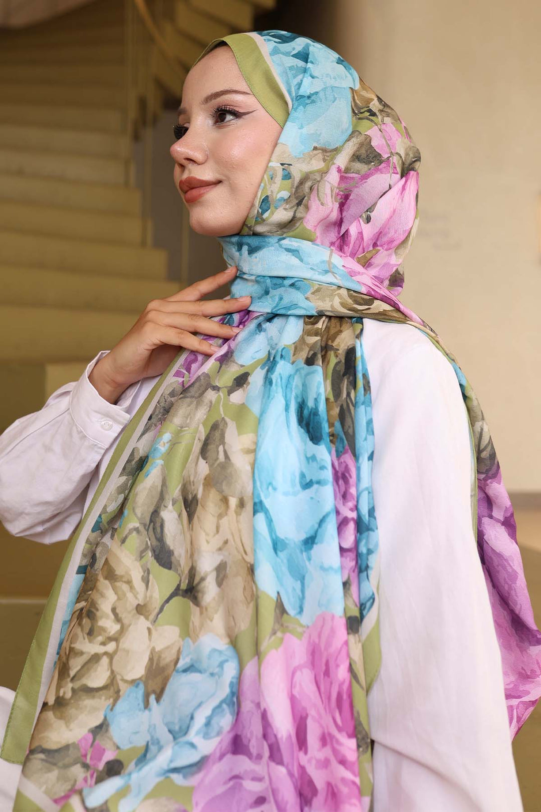 BNG Women Patterned Shawl Oil Green İpk111 - Zapopan