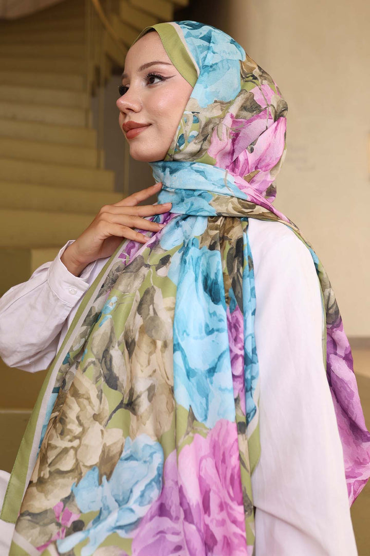 BNG Women Patterned Shawl Oil Green İpk111 - Zapopan