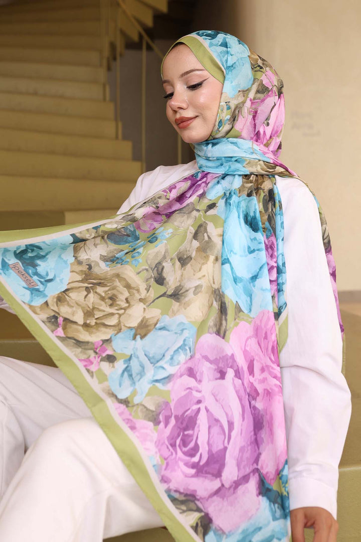 BNG Women Patterned Shawl Oil Green İpk111 - Zapopan