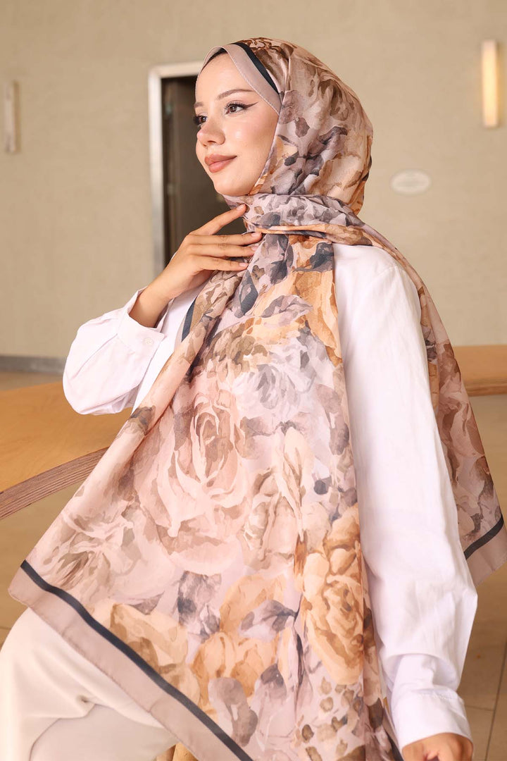 BNG Women Patterned Shawl Beige-Black İpk111 - Zamora