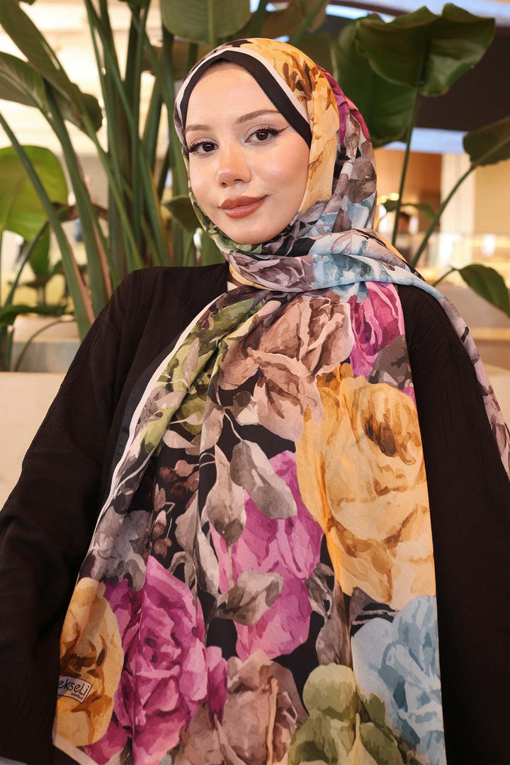BNG Women Patterned Scarf Black-Yellow İpk111 - Meudon