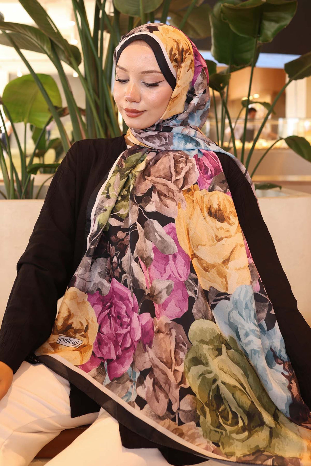 BNG Women Patterned Scarf Black-Yellow İpk111 - Meudon