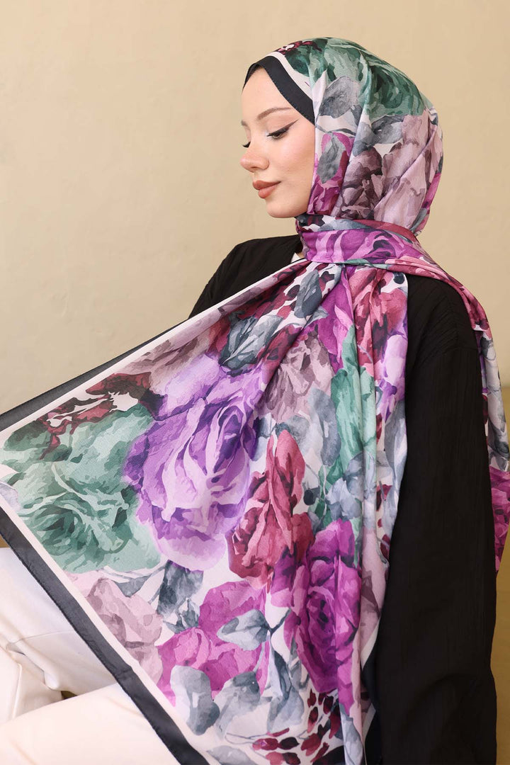 BNG Women Patterned Scarf Black-Purple İpk111 - Kenosha