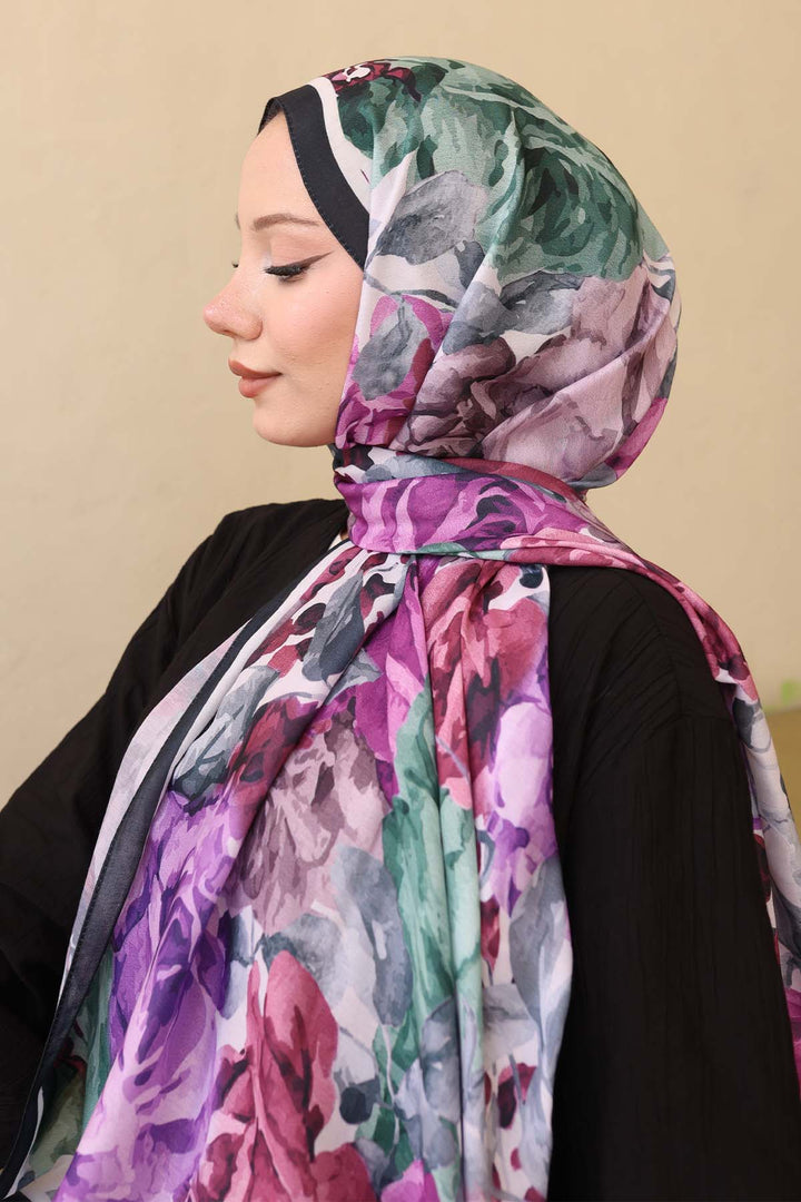 BNG Women Patterned Scarf Black-Purple İpk111 - Kenosha
