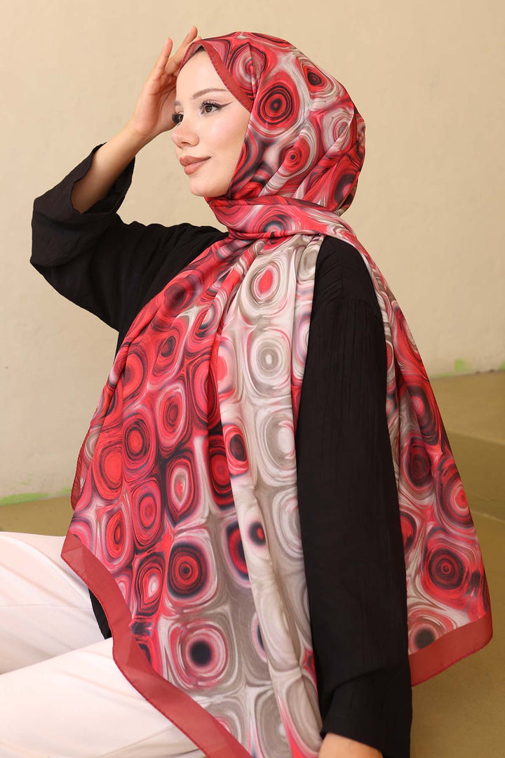 BNG Women Patterned Scarf Red İpk112 - Lawrence