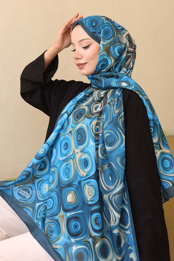 BNG Women Patterned Scarf Blue İpk112 - Santarém