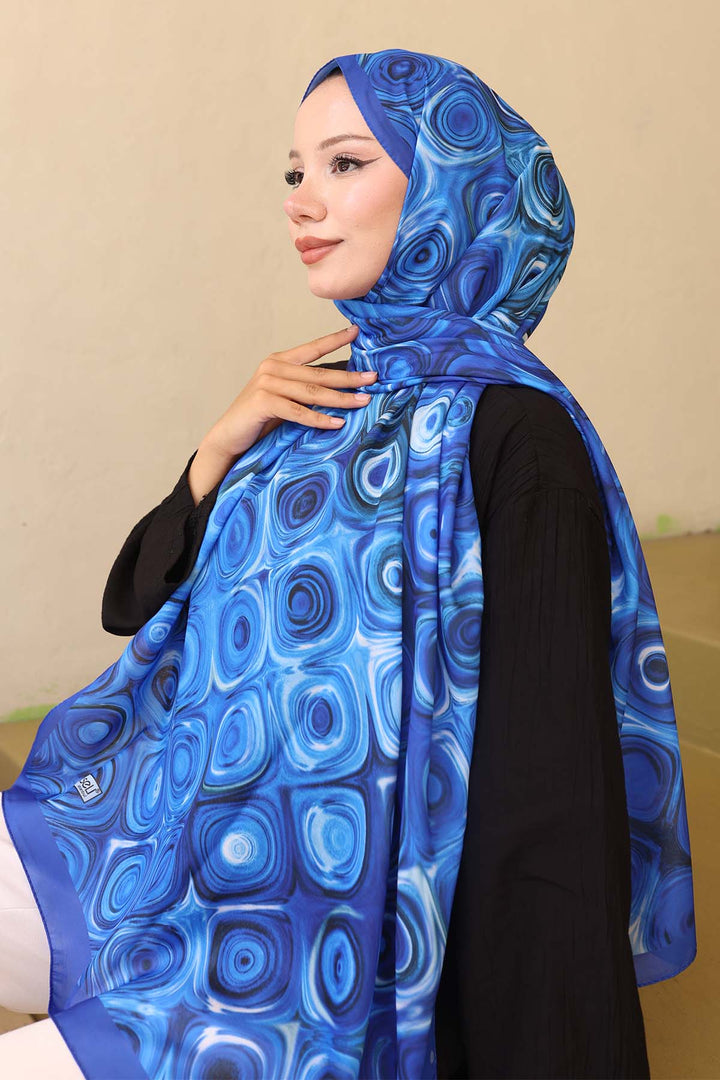 BNG Women Patterned Scarf Sax Blue İpk112 - DeKalb