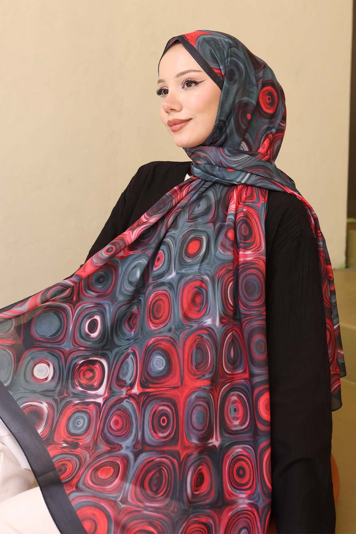 BNG Women Patterned Scarf Black-Red İpk112 - Morelia
