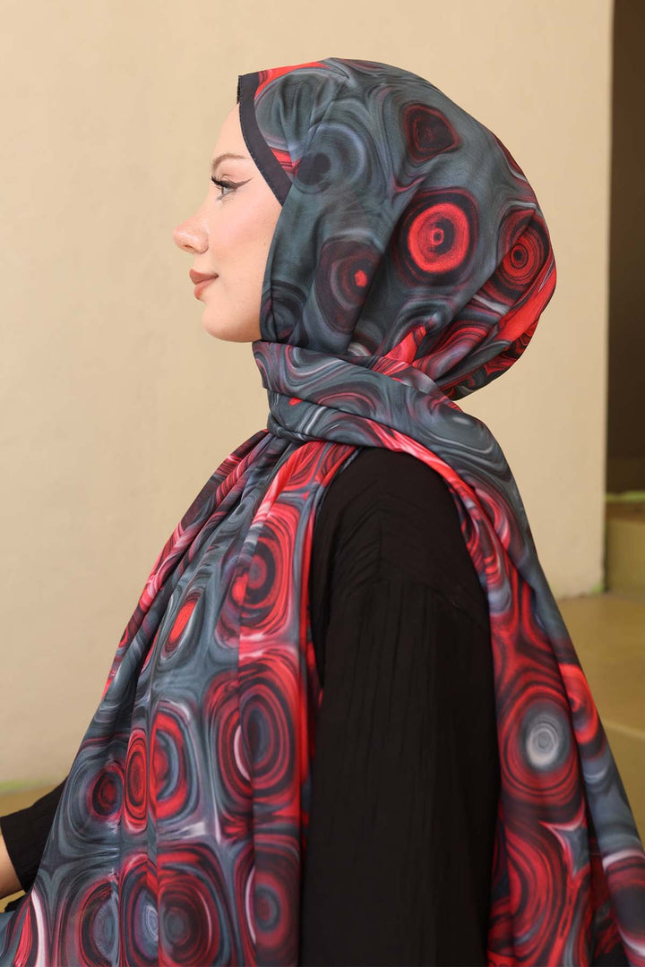 BNG Women Patterned Scarf Black-Red İpk112 - Morelia