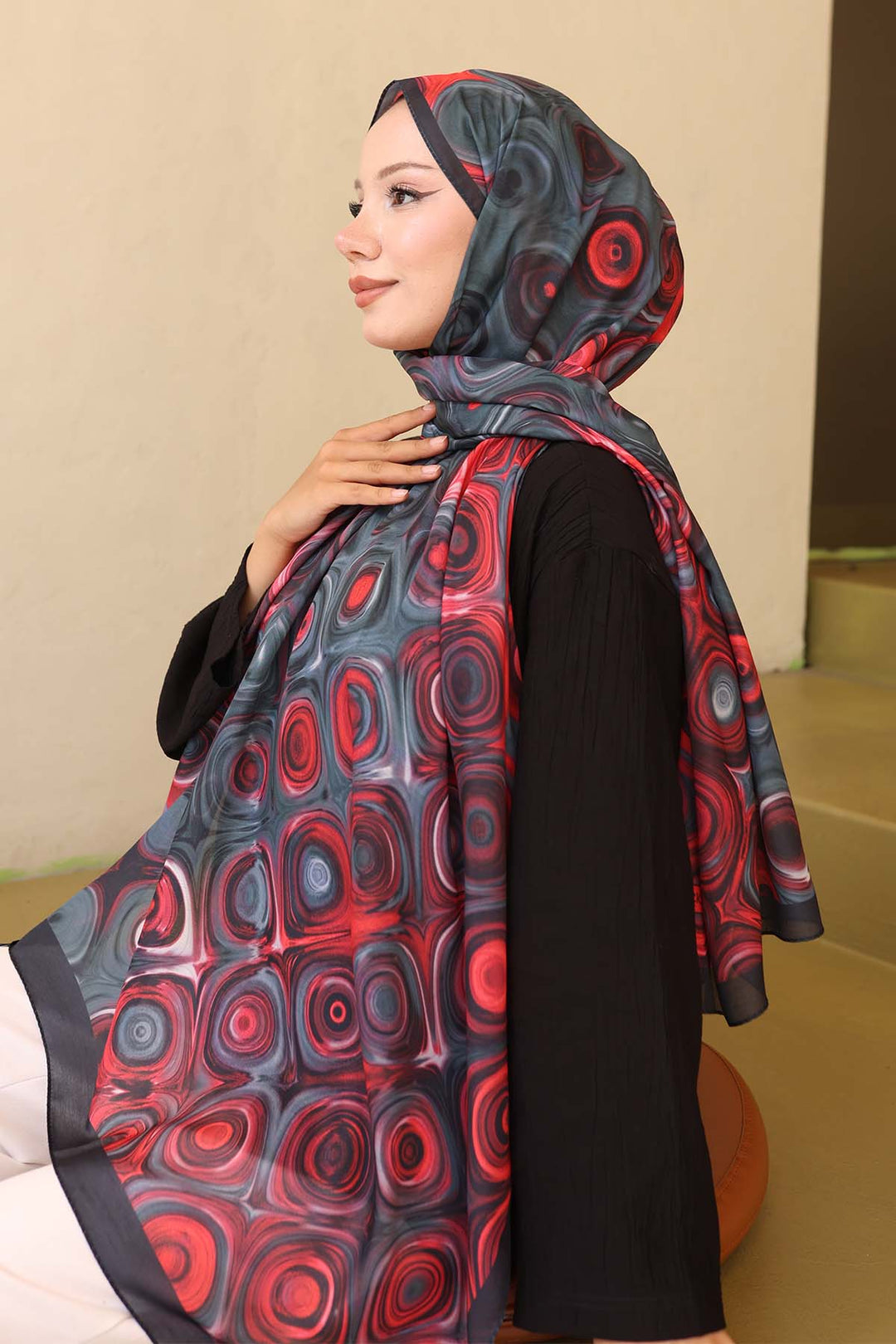 BNG Women Patterned Scarf Black-Red İpk112 - Morelia