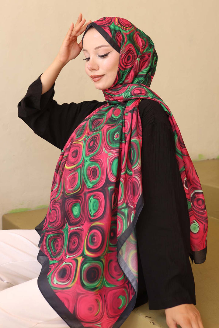 BNG Women Patterned Shawl Fuchsia-Green İpk112 - Nichelino